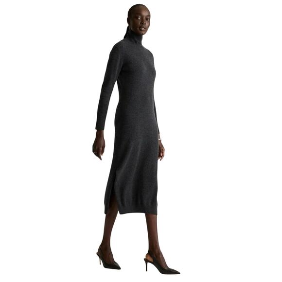 New Quince Charcoal Mongolian Cashmere Turtleneck Midi Sweater Dress Small 3479 - Picture 2 of 12